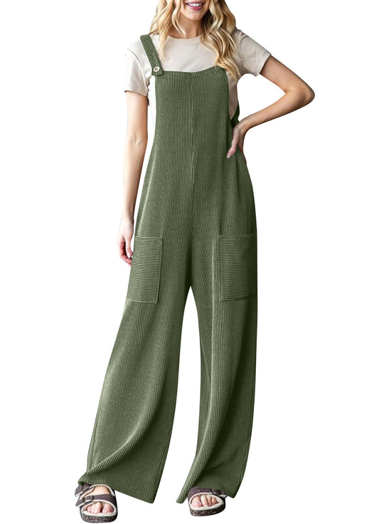Damen lässiger Cord-Overall mit praktischen Taschen und breiten Beinen R&B