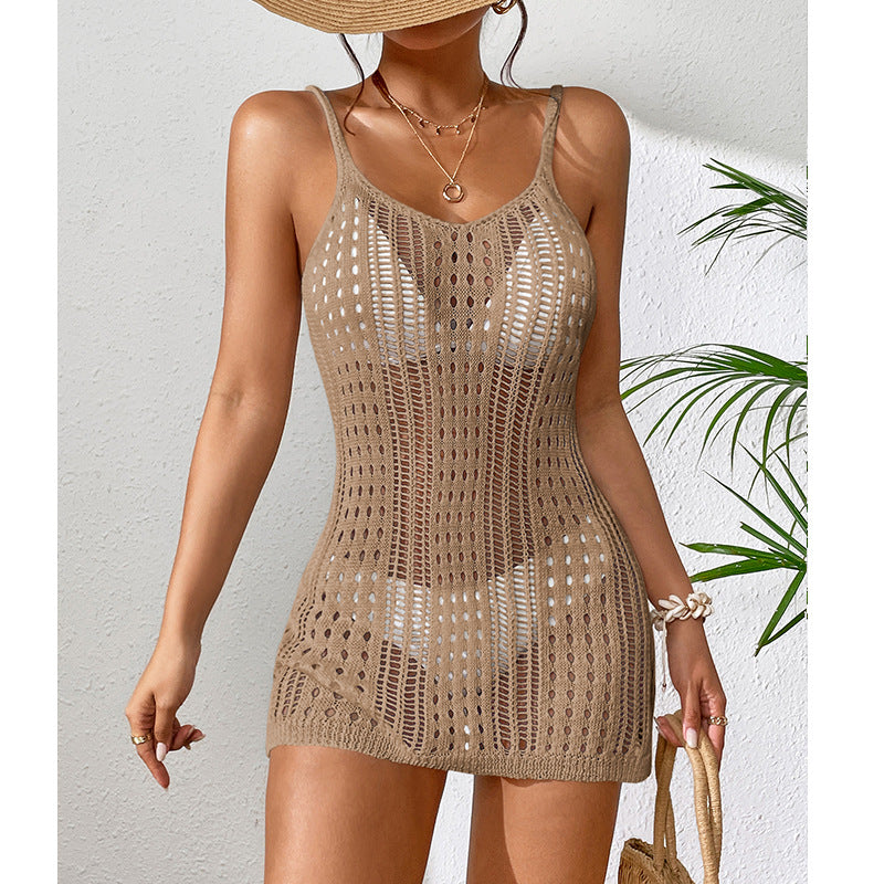 Damen Häkel-Strandkleid mit transparentem Design und eleganten Details R&B