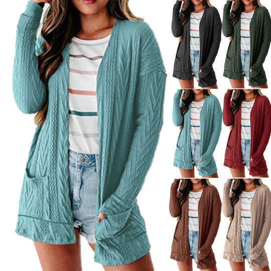 Damen luftige Strickjacke mit Taschen und modernem Design R&B