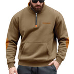 Herren nan Halbzip-Sweatpullover mit Stehkragen, Kängurutasche und Ellenbogenbesatz R&B