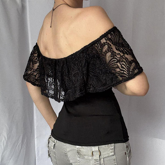 Damen Off-Shoulder Spitze Oberteil R&B