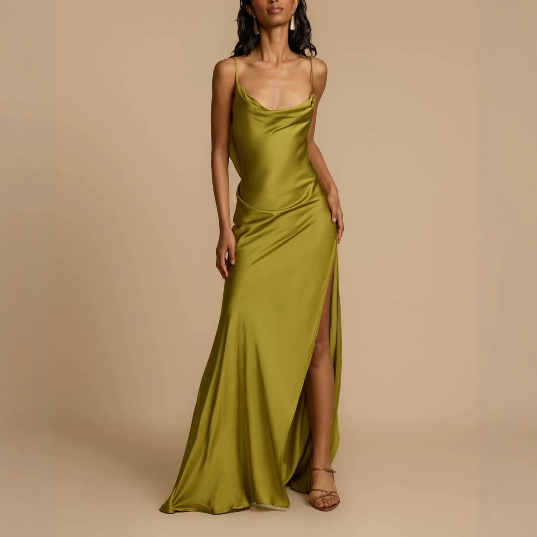 Damen Elegantes Maxikleid mit tiefem Ausschnitt und seitlichem Schlitz R&B