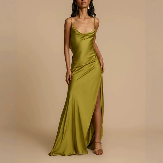 Damen Elegantes Maxikleid mit tiefem Ausschnitt und seitlichem Schlitz R&B