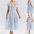 Damen Midikleid mit romantischer Spitzenstruktur und voluminösen Ärmeln R&B