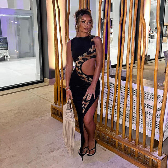 Damen Schickes Maxi-Kleid mit aufregendem cut-out Design und hohem Schlitz R&B