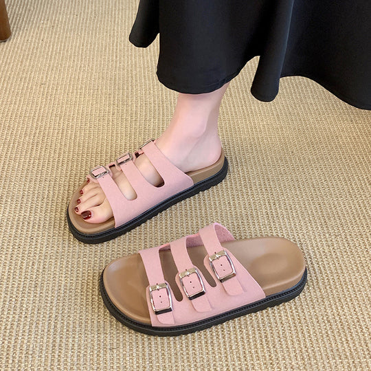 Damen Riemensandalen mit breiten Klettverschlussriemen und bequemer Innensohle R&B