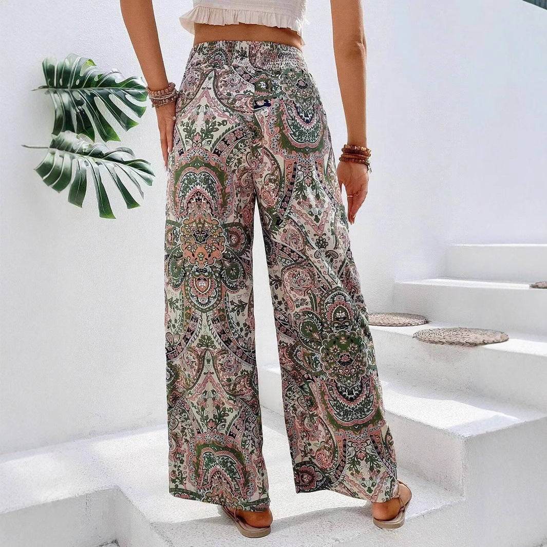 Damen weite Palazzo-Hose mit elastischem Bund und paisley Muster R&B