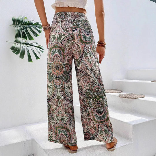 Damen weite Palazzo-Hose mit elastischem Bund und paisley Muster R&B