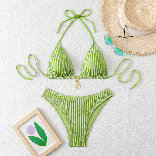 Damen Hoch geschnittenes Bikini-Set mit raffiniertem Rüschendesign R&B