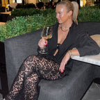 Damen Elegante Spitzenhose mit weitem Bein und hoher Taille R&B