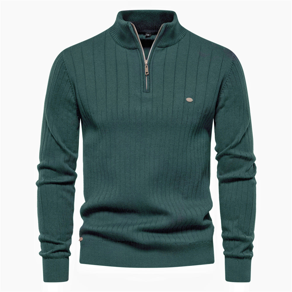 Herren Pullover mit halbem Reißverschluss und Rippstruktur R&B
