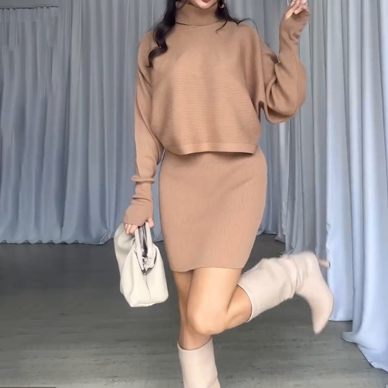 Damen Strickkleid mit lässigem Rollkragen und angeschnittenen Ärmeln R&B