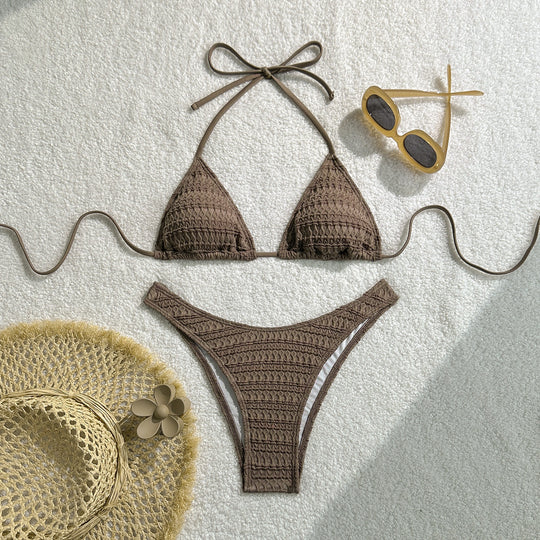 Damen Triangel-Bikini mit strukturierter Oberfläche und verspielten Trägern R&B