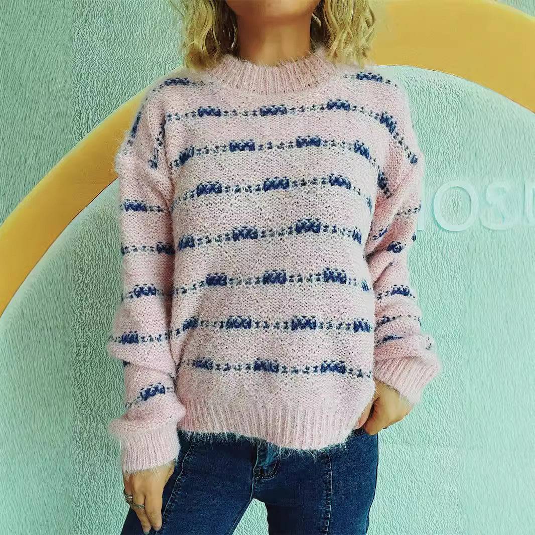 Damen Pullover mit weichem Mohair-Material und modernem Streifenmuster R&B