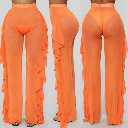 Damen Elegante und luftige Transparent-Hose mit Rüschendetails R&B