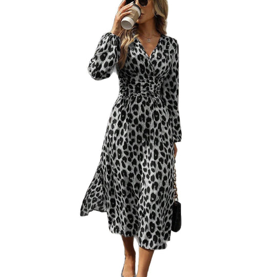 Damen Midi-Kleid mit Wickeloptik und Tiermotiv R&B