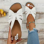 Damen bunte Slip-On Pantoletten mit dekorativem Knoten R&B