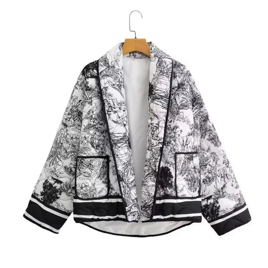 Damen Steppjacke mit floralem Design und eleganten Taschen R&B