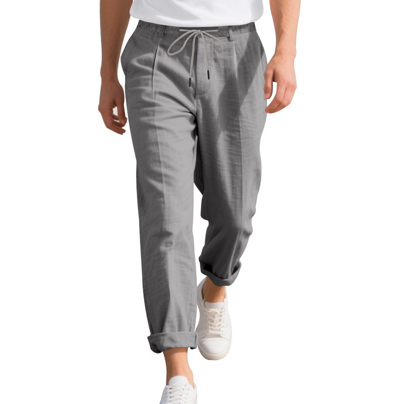Herren nan strandtaugliche Leinenmisch-Loungehose mit elastischem Tunnelzug, dezenter Bundfalte und umgeschlagenem Knöchelabschluss R&B