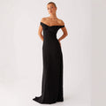 Damen Abendkleid mit Off-Shoulder-Design und elegantem Punktmuster R&B