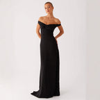 Damen Abendkleid mit Off-Shoulder-Design und elegantem Punktmuster R&B