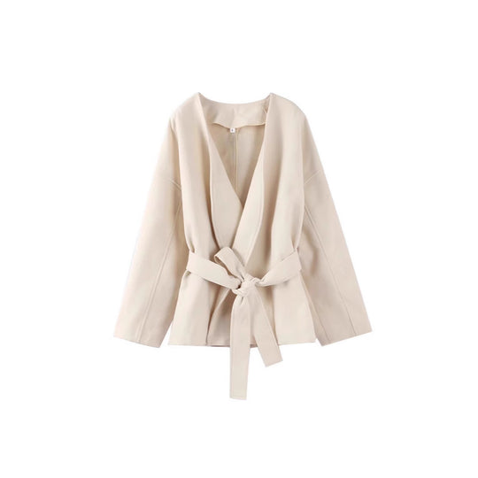 Damen modische Wickeljacke mit Gürtel und weiten Ärmeln R&B