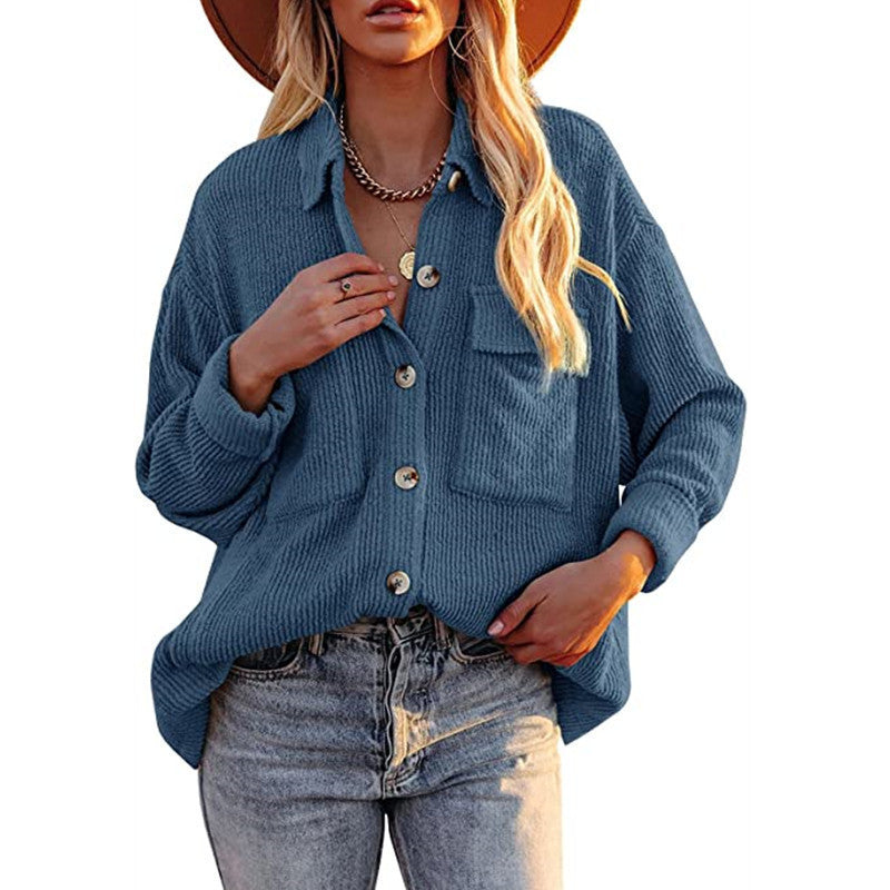 Damen Lässige Strickjacke mit Knopfleiste und Taschen R&B