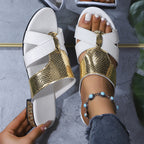 Damen Offene Sandalen mit glamourösem Metallic-Design und rutschfester Sohle R&B