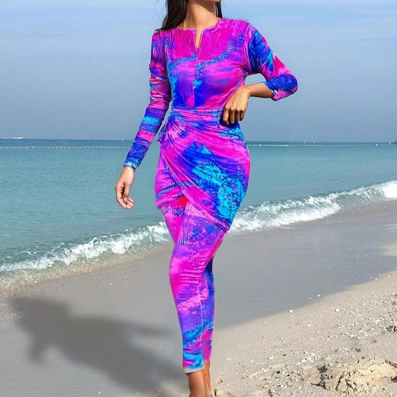 Damen Sportlicher Langarm-Badeanzug mit figurformendem Design R&B