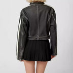 Damen kunstlederne Bikerjacke mit dezenten Kontraststreifen R&B