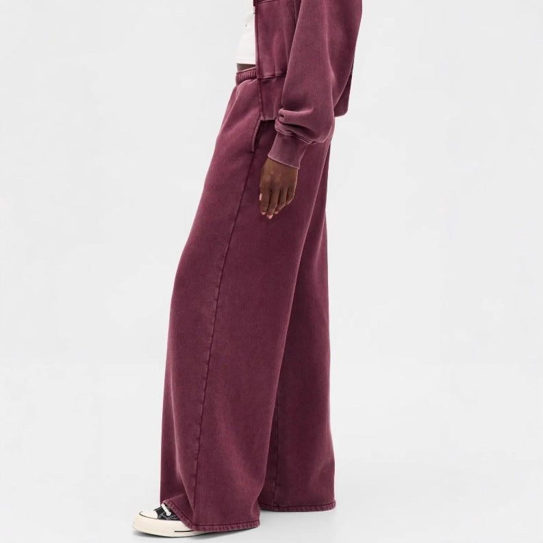 Damen nan zweiteiliges Frottee-Loungewear-Set mit Reißverschluss-Kapuzenjacke und weit geschnittener Jogginghose R&B