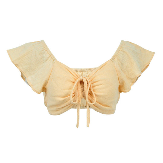 Damen Crop-Top mit voluminösen Rüschensäumen und verstellbarem Kordelzug R&B