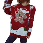 Damen Weihnachts-Pullover mit gingerbread-Motiv und Rundhalsausschnitt R&B
