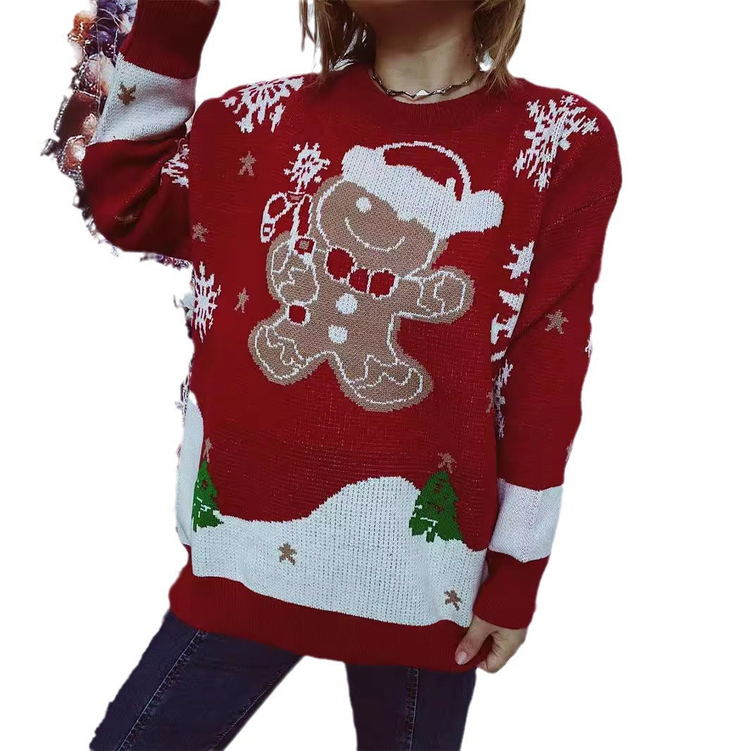 Damen Weihnachts-Pullover mit gingerbread-Motiv und Rundhalsausschnitt R&B