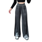 Damen weite Palazzo-Hose aus samtigem Material mit hohem Taillenbund und praktischen Taschen R&B