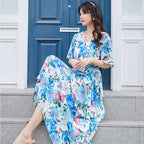 Damen Maxikleid mit eleganter Taille und floralen Akzenten R&B