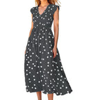 Damen Maxikleid mit einem verspielten Punktmuster und V-Ausschnitt R&B