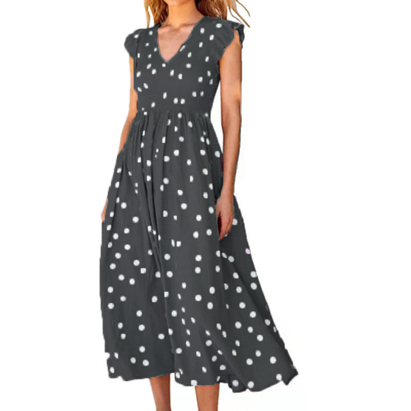 Damen Maxikleid mit einem verspielten Punktmuster und V-Ausschnitt R&B