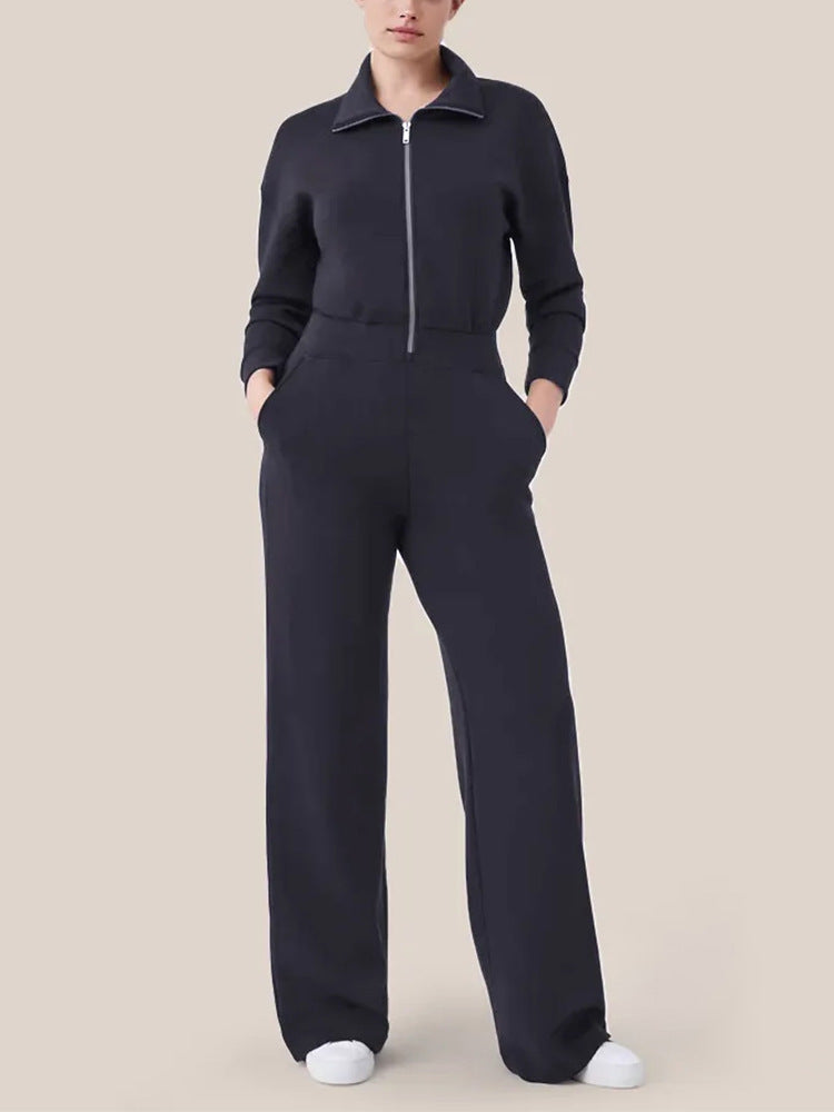 Damen Luxuriöser Lounge-Jumpsuit mit elegantem Stehkragen und praktischem Reißverschluss R&B