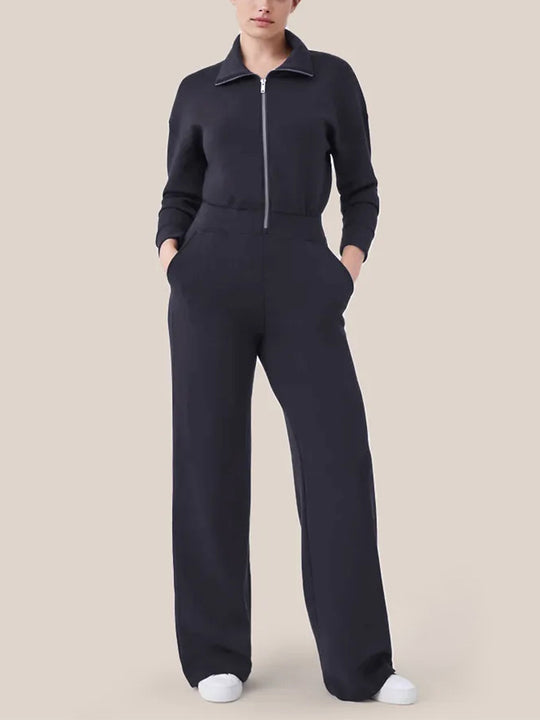 Damen Luxuriöser Lounge-Jumpsuit mit elegantem Stehkragen und praktischem Reißverschluss R&B