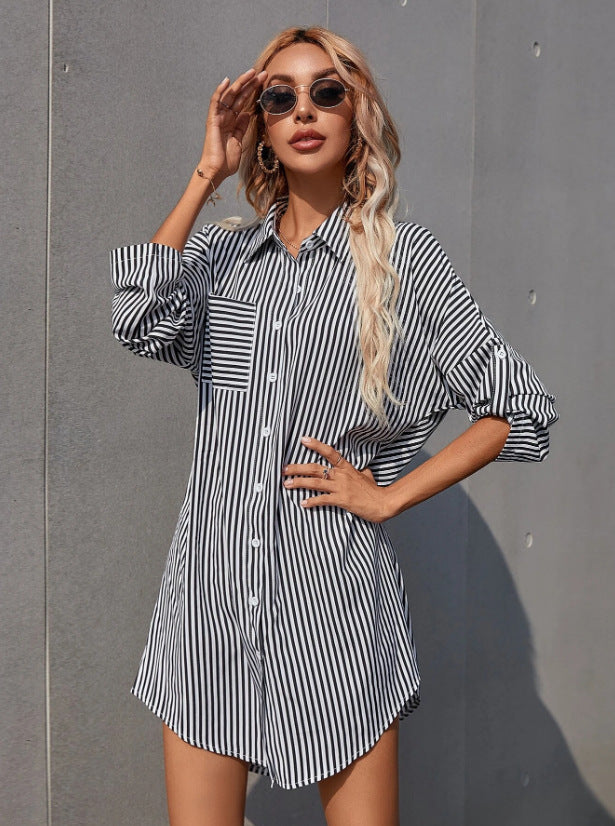 Damen Hemdblusenkleid im lässigen Stil mit Streifenmuster R&B