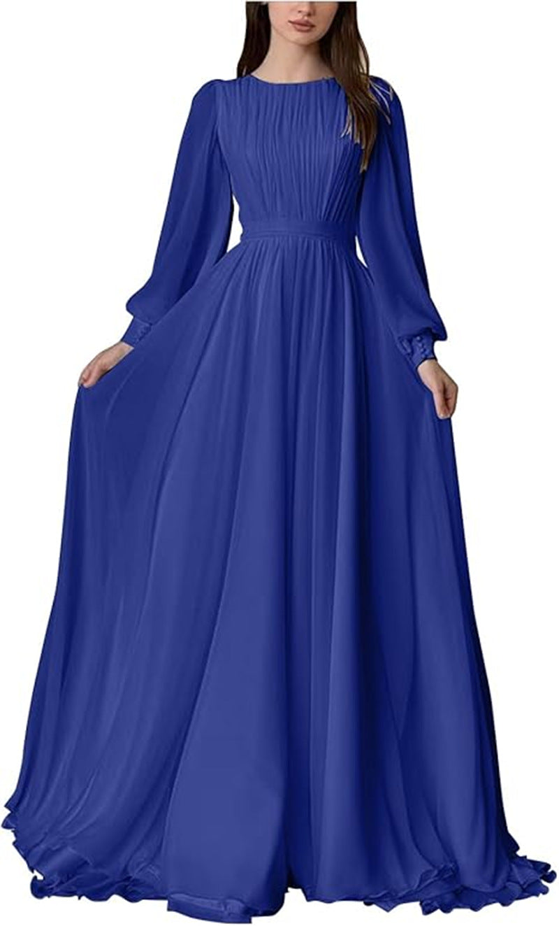Damen Maxi-Party Kleid mit langen fließenden Ärmeln und Spitzenakzenten EB