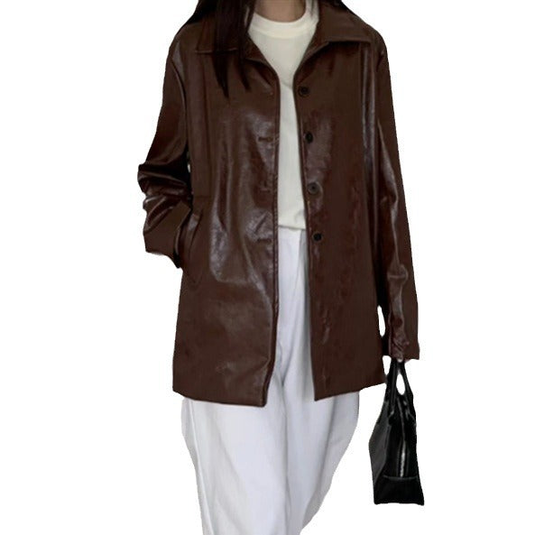 Damen lässige und stylische Kunstlederjacke R&B