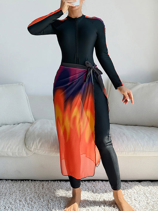 Damen Sportlicher Einteiler mit hohem Kragen und seitlichem Wickel-Design R&B