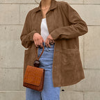 Damen Modische Wildlederjacke mit Druckknopfverschluss und praktischen Taschen R&B