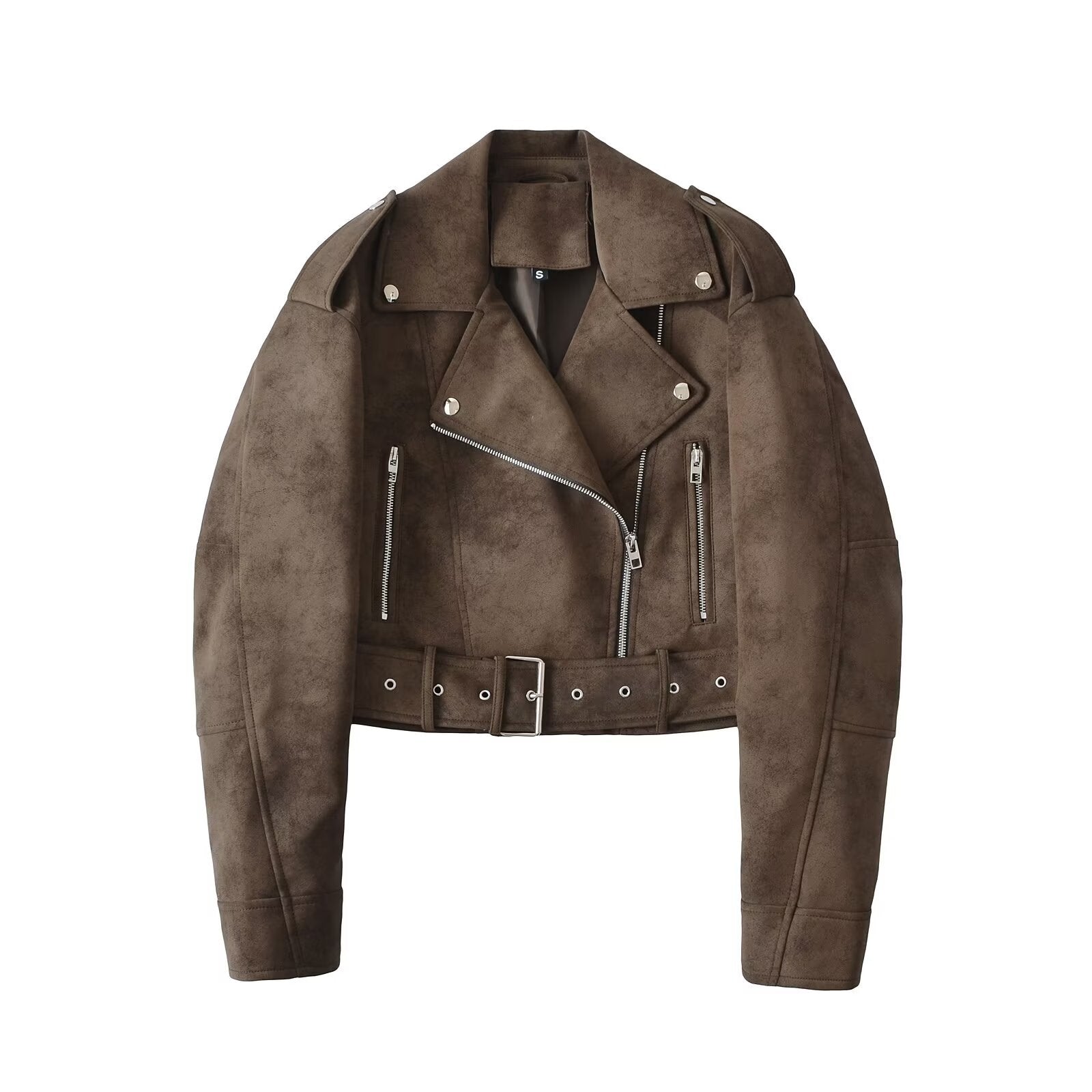 Damen Kunstleder Bikerjacke mit tailliertem Schnitt und verstellbarem Bund R&B