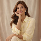 Damen Elegante Bluse mit strukturierter Streifenoptik und R&Brnem Puffärmel R&B