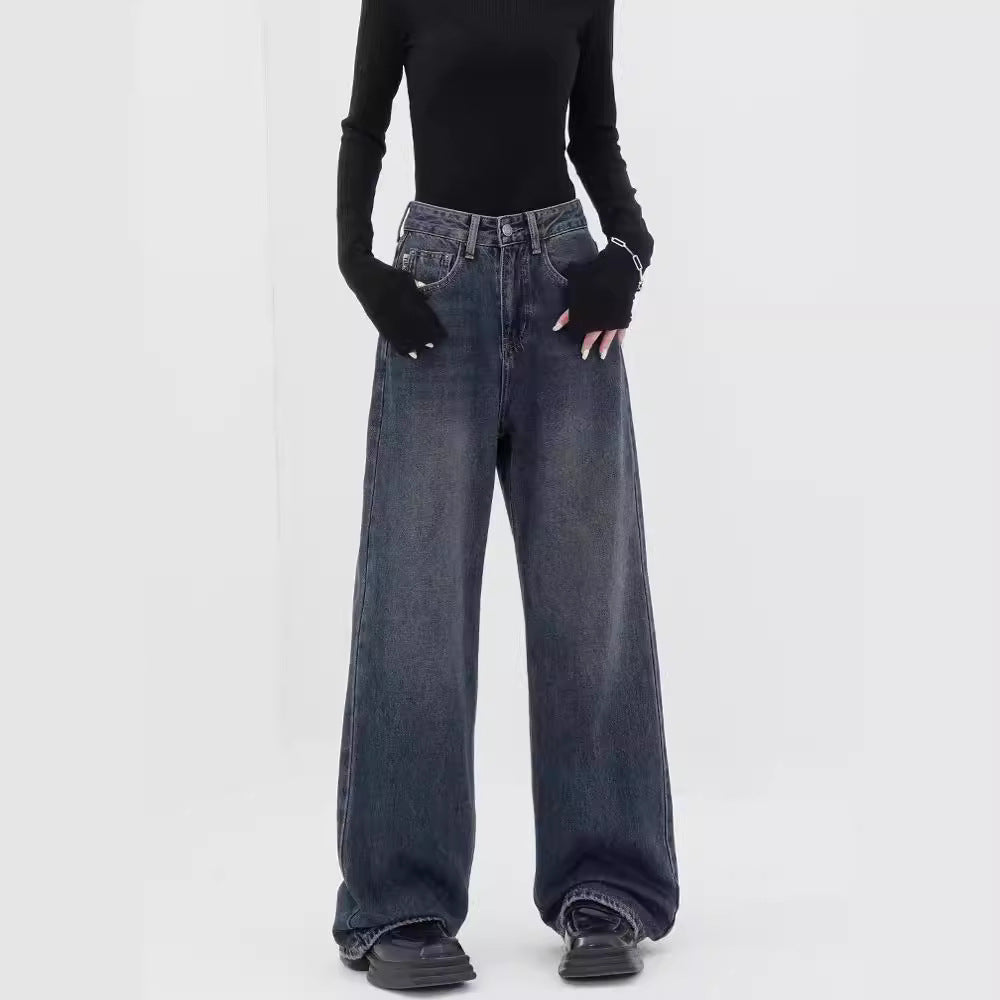 Damen Weite Denim-Hose mit extravagantem Schnitt und hohem Taillenbund R&B