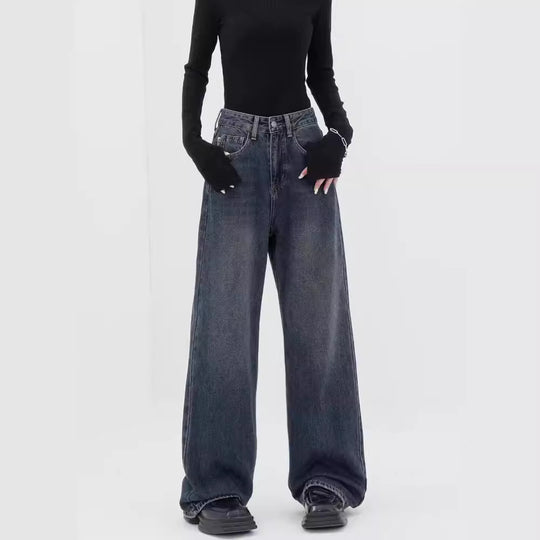 Damen Weite Denim-Hose mit extravagantem Schnitt und hohem Taillenbund R&B