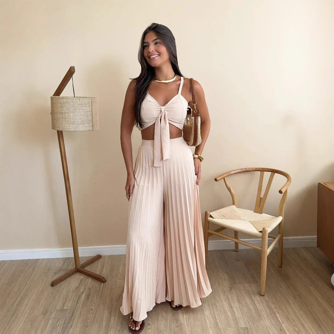 Damen Plissierte weite Hose mit Bindegürtel R&B